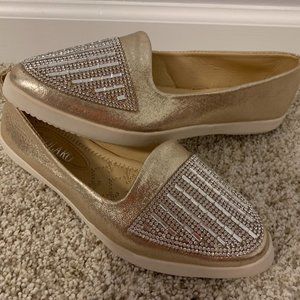 Bolaro Shoes, Gold/Silver with Rhinestones